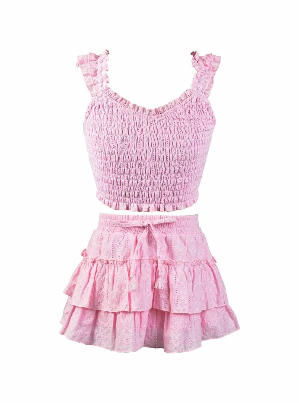 NEW FLOWERS BY ZOE kids' embroidered smocked flutter sleeves top in pink
